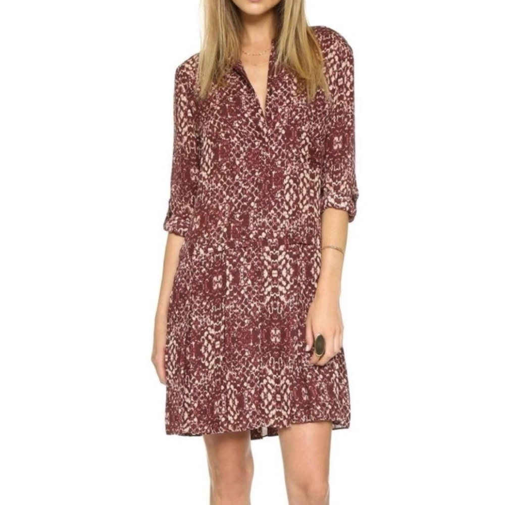 Haute hippie Chic Burgundy Patterned Long Sleeve mini Dress size S